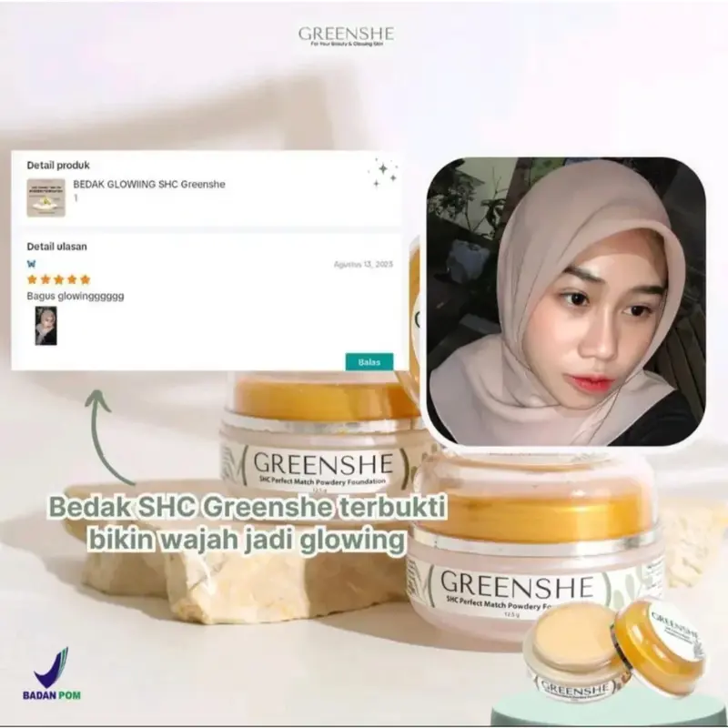 SHC Powdery Foundation | Bedak SHC Greenshe - Bedak Glowing 4