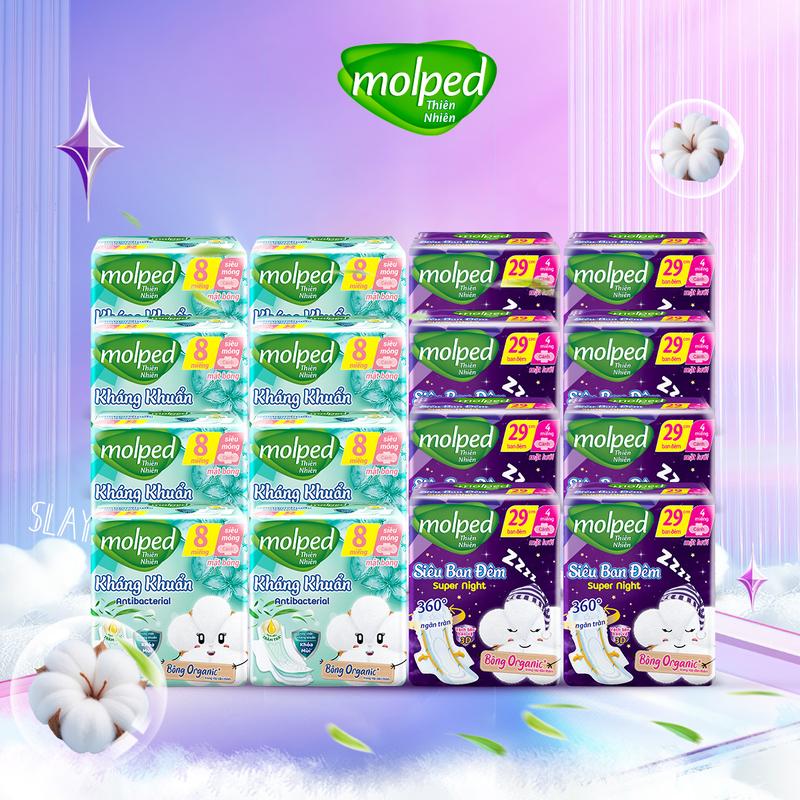 Mua 1 Tặng Thỏ Bông_ Mua 2 Tặng Bộ Chăn Gối Gấu Combo 16 Gói Băng Vệ Sinh Molped Thiên Nhiên Các Loại Bông Organic An Toàn Từ Thiên Nhiên