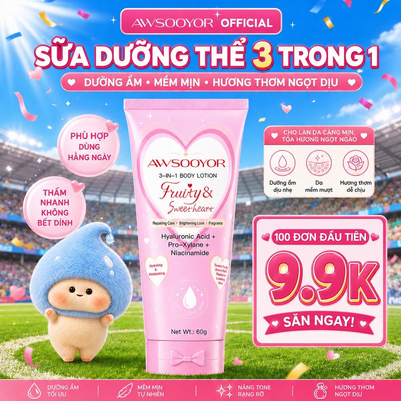 SỮA DƯỠNG THỂ 3 TRONG 1 60g chăm sóc cơ thể mỗi ngày, dưỡng ẩm nhẹ nhàng, dễ…