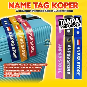 ANP88 - Name Tag Koper Custom Nama Estetik untuk Haji Umroh & Traveling dengan Logo Bendera dan Ka'bah Tali 40cm Mudah Dikenali