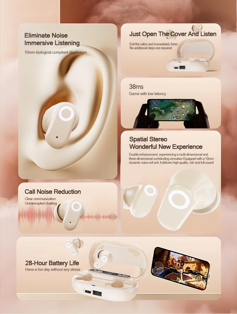 Rofani J22 TWS Bluetooth Earphones With Mic Touch Sound Bluetooth 6.0 In-Ear Wireless Headphones Noise cancelling HiFi Stereo Muisk Earphone Peredam Kebisingan Suara HD Quality TWS Sport Gaming Earbud