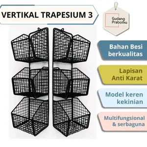 RAK GANTUNG VERTIKAL 3 SEKAT - Rak Gantung Serbaguna Premium Besi Anti Karat Hitam Putih Paku