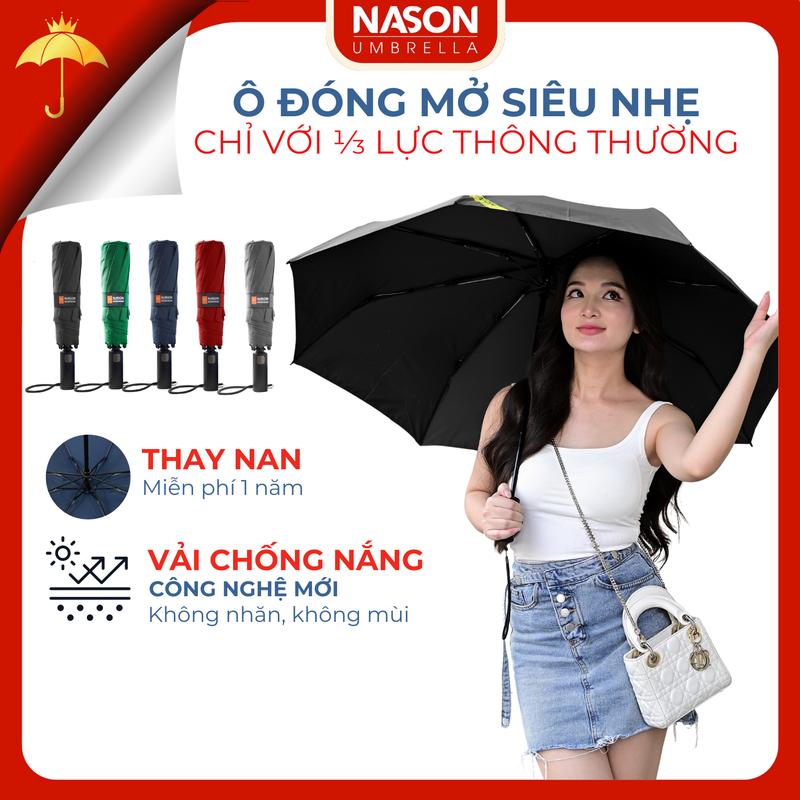 Ô dù tự động đóng mở siêu nhẹ cao cấp Nason Smoothy, đóng lại chỉ cần 1 ngón tay vải cao cấp chống nắng, tia UV