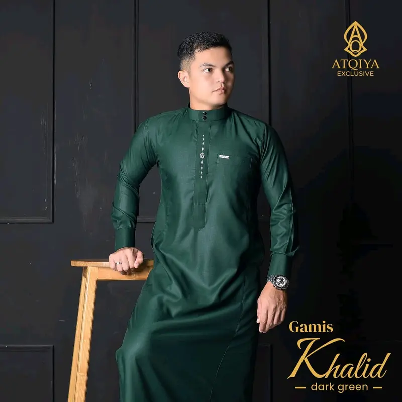 Gamis KHALID Atqiya Exclusive / Jubah PRIA DEWASA / Jubah laki-laki lengan panjang / Pria / Busana Muslim trendy kekinian / Slim / Slim Fit / Katun Toyobo / Terbaru / Thobe / Bordir 6
