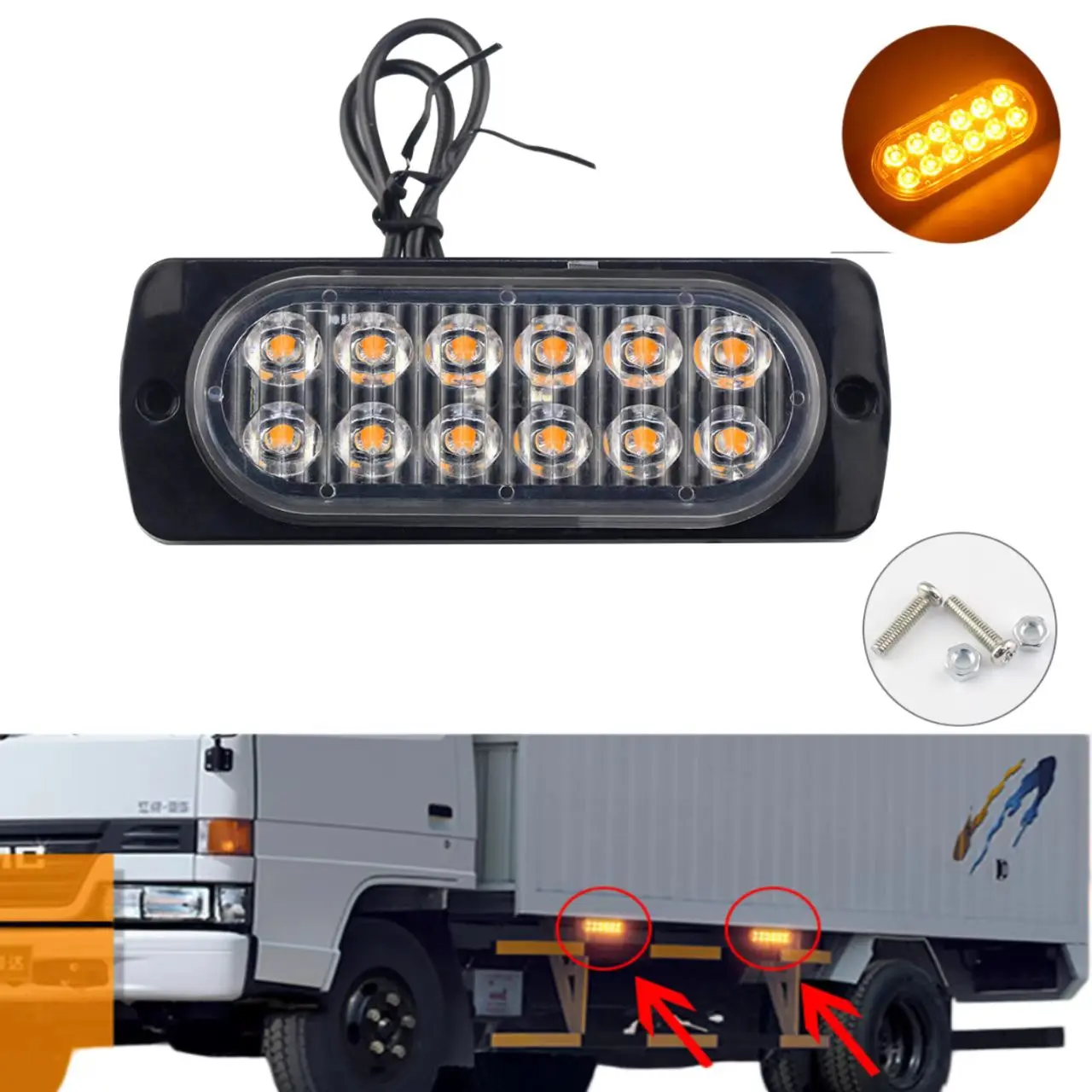 ID-Apexride Lampu Peringatan Mobil LED Lampu Samping Darurat Lampu Led Modul Kolong 12 Volt Dan 24 Volt 12 LED Cob Motor Mobil Lampu Sinyal Tahan Air Truk Bus dan Trailer