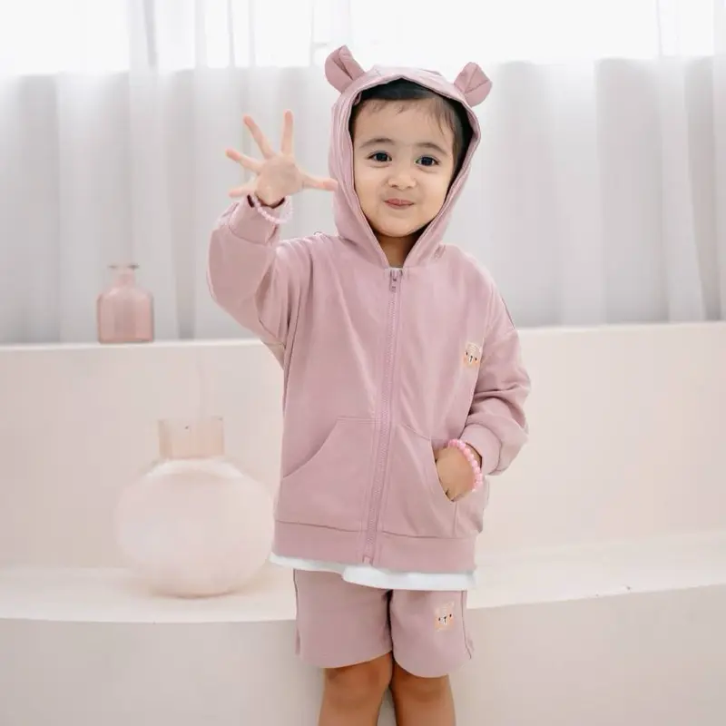 VOYABEAR HOODED JACKET IN TEA ROSE (100% PREMIUM COTTON, SOFT & COMFY)