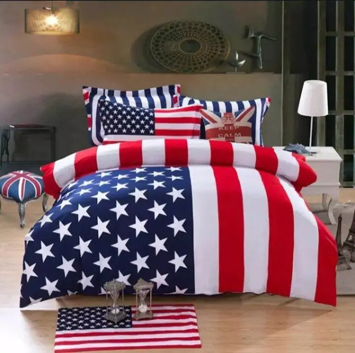 sprei set sarung bantal dan sarung guling motif bendera amerika/london high quality Karet Katun Karet Katun