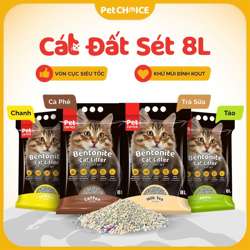 CÁT ĐẤT SÉT cho mèo, cát vệ sinh cho mèo PetChoice vón cục tốt, mùi thơm 3.8KG/8L