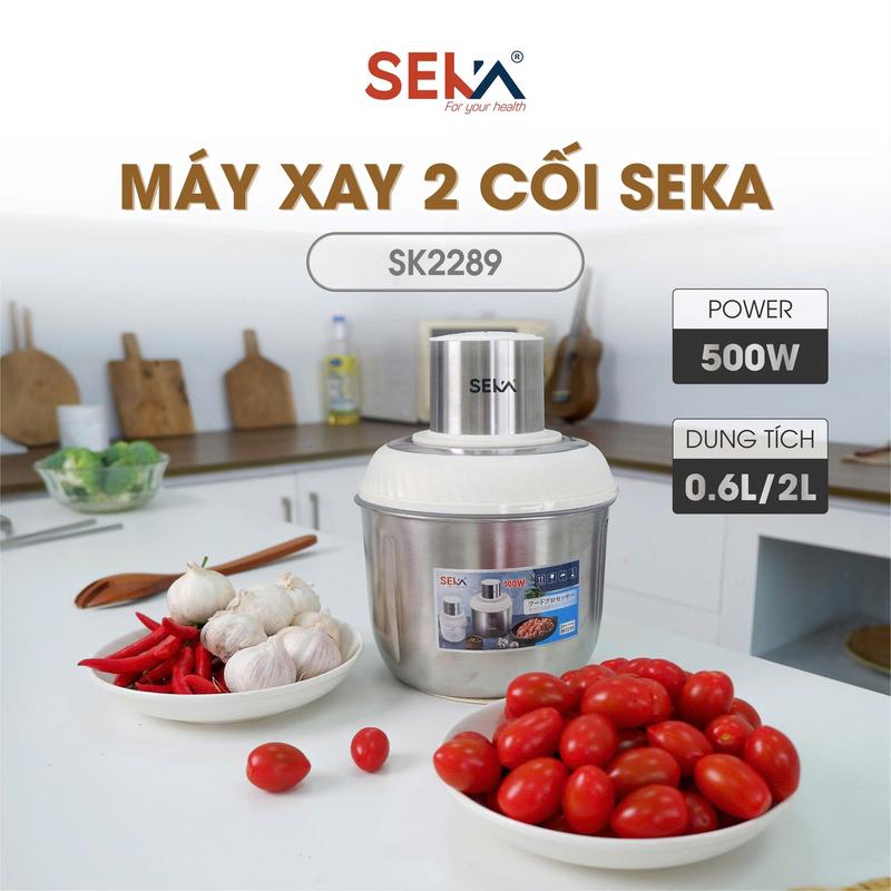 (Phiên Bản 2026) Máy Xay Thịt 2 Cối SEKA SK2289 Cối inox 2L Cối Thủy Tinh 0,6L, Xay Đa Năng 500W