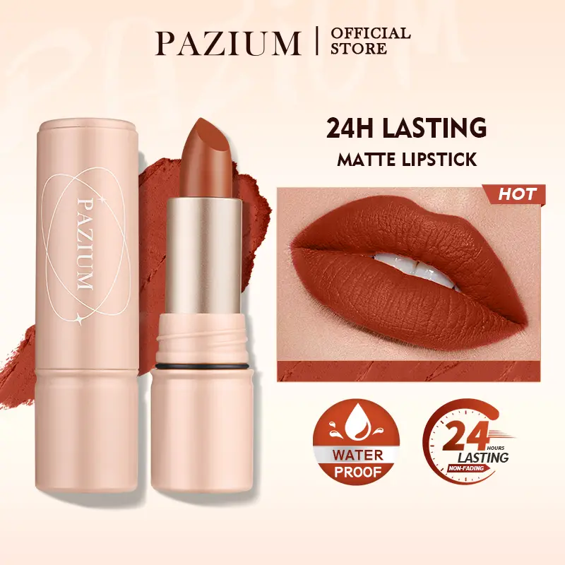 【SG Ready Stock】PAZIUM Matte Lipstick Lipmatte 24H Lasting Waterproof Lipstick Non-stick Cup Lip Makeup Stick 7 Colors Lipstick Long-wear Beauty Lip Stick Gloss Lipgloss Cosmetic Glossy