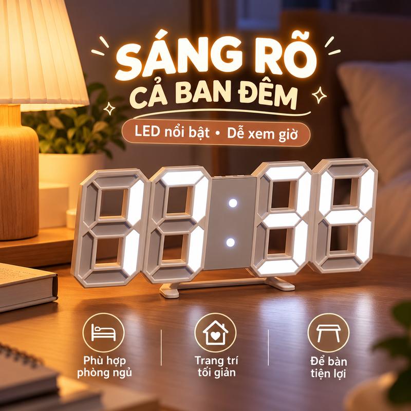 Smart Clock TN828 LED 3D đồng hồ điện tử hiện đại, số hiển thị lớn dễ xem, có báo thức và nhiệt độ, thích hợp đặt bàn, treo tường và trang trí không gian sống
