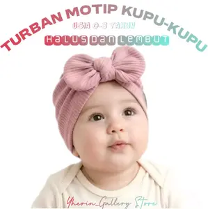 TURBAN BAYI PEREMPUAN MOTIP KUPU-KUPU KNIT PREMIUM 0-3 TAHUN HALUS DAN LEMBUT