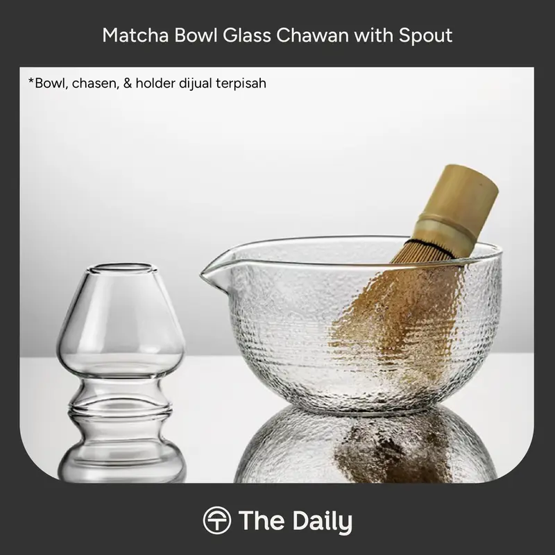 Zen Matcha Glass Bowl Chawan with Spout Chasen Holder -  Mangkuk Dudukan Pengaduk Matcha Bahan Kaca 0