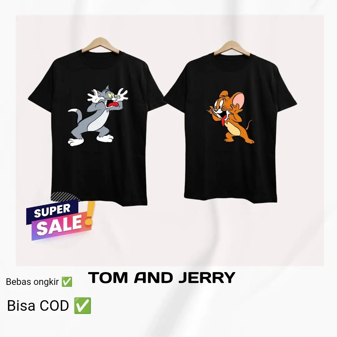 Baju Pasangan Karakter Kartun Tom and Jerry untuk Pria dan Wanita Dewasa - Katun kaos couple tom jerry Keluarga Distro Pendek