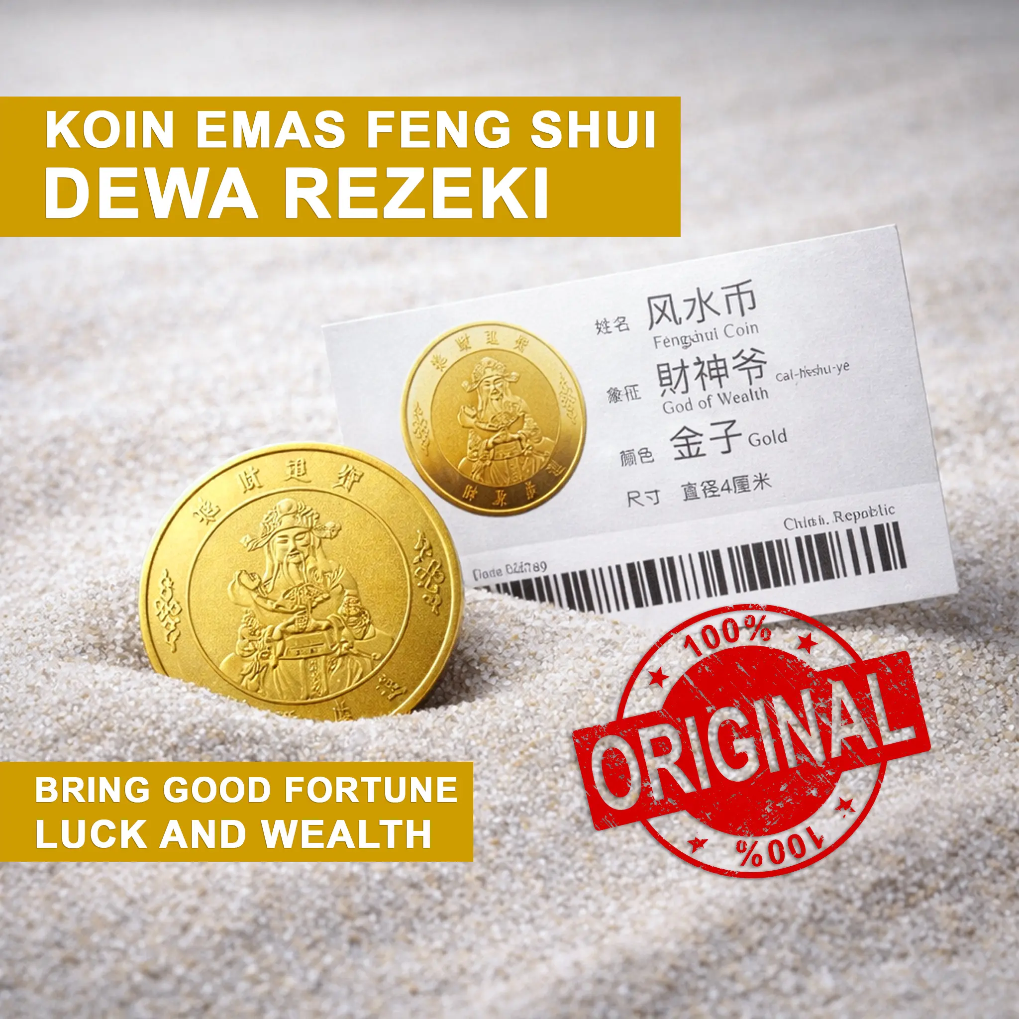 Koin Emas Dewa Rezeki Cai Shen - Ornamen Fengshui Hoki Kemakmuran & Keberuntungan
