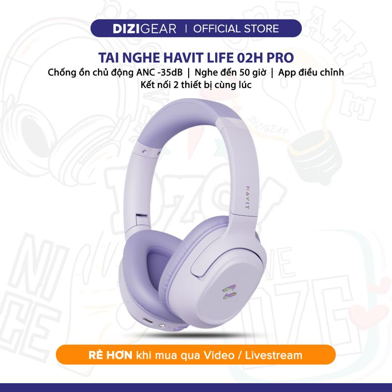  Headphone Bluetooth HAVIT LIFE NC02H BT 5.4 ANC -30dB Driver 40mm App Điều Chỉnh Nghe Đến 50H - Hàng Chính Hãng 