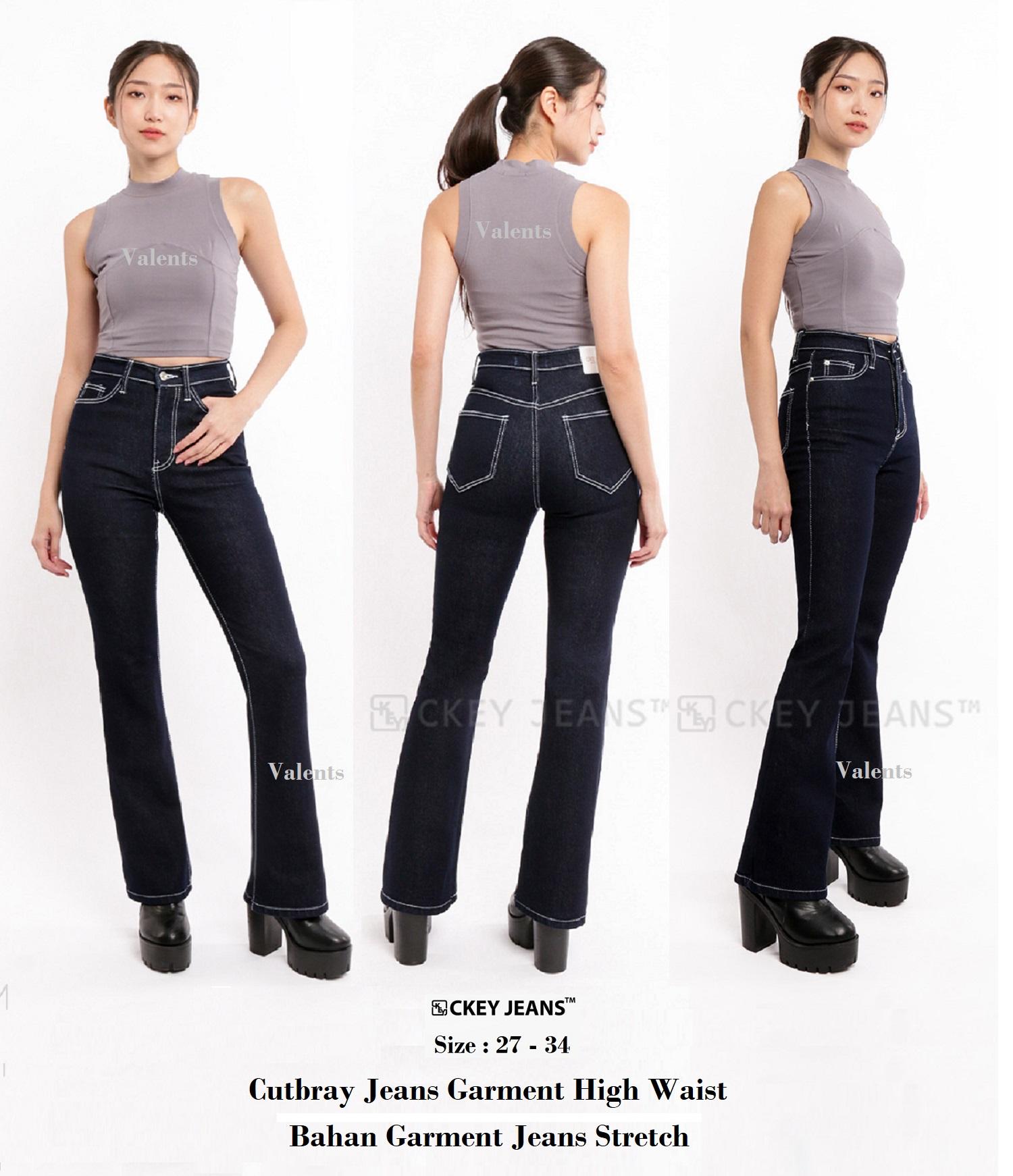 Ckey Celana Cutbray Jeans Highwaist Garment Wanita