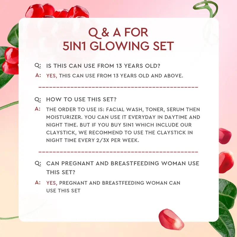 [New] Glad2Glow Glowing bundle all in 1 - 2/3/4/5 PCS Skincare Paket-Brightening toner+Brightening Moisturizer+Cleanser+Brightening Serum Pomegranate Niacinamide Extract Hitam Mencerahkan Wajah Mencerahkan Melembabkan Kulit skin skincare G2G 3
