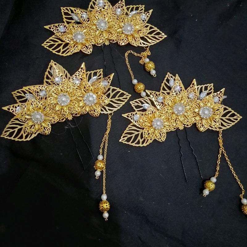 Hiasan Sanggul Tusuk Konde Bunga Emas Lempengan untuk Wanita - Aksesoris Hairdo Clips Gold Women 6