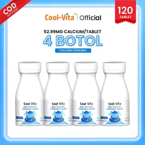 Cool-Vita 4 Botol Calcium Chewable Tablet Kunyah Rasa Susu - Bantu Tumbuh Tinggi & Kuat Sejak Dini | Vitamin Kalsium Multivitamin Rasa Orange Halal BPOM Terdaftar