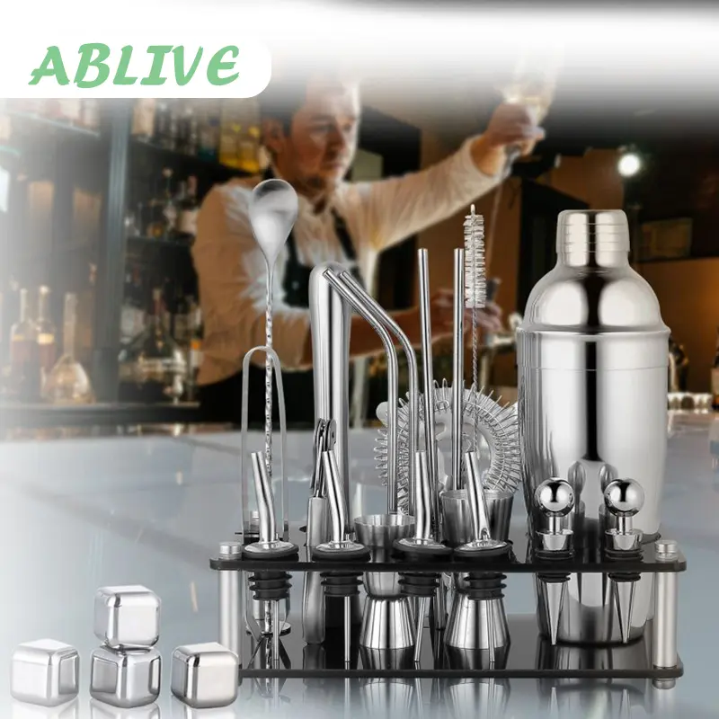 25pcs/Set Cocktail Shaker Stainless Steel Gaya Eropa Shaker Set Bartender Set Shaker Cocktail Bar Alat Bartender Lengkap