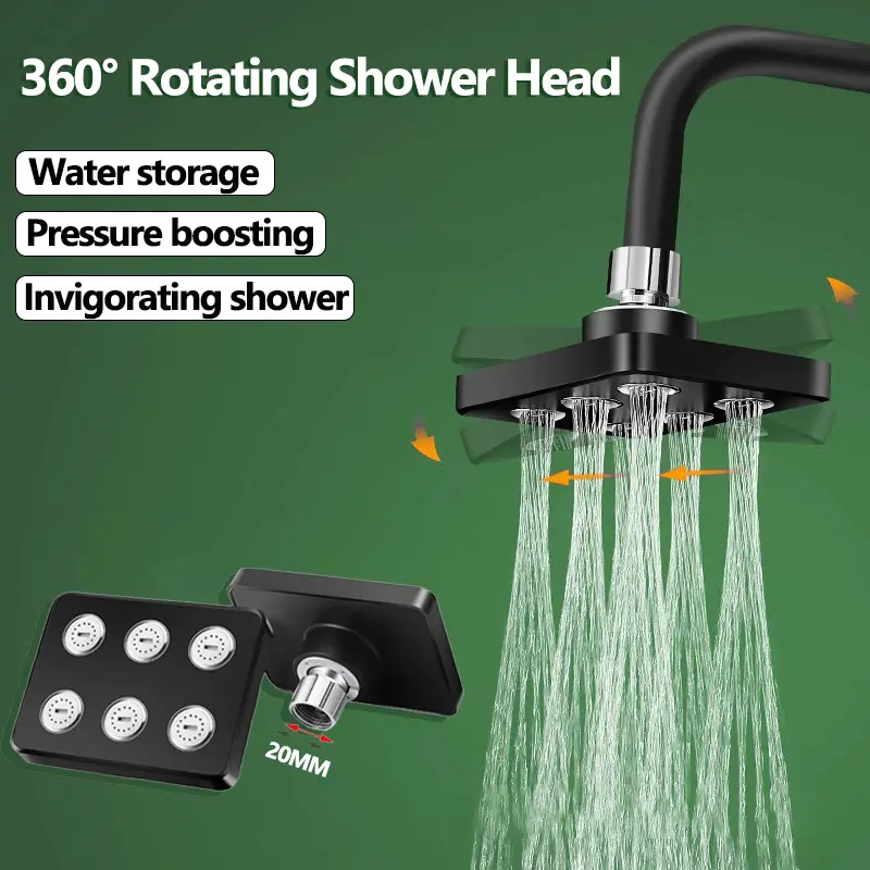 360° Rotatable Stainless Steel Shower Head Rain Shower Set Black High Pressure Bathroom Equipment Home Shower Head