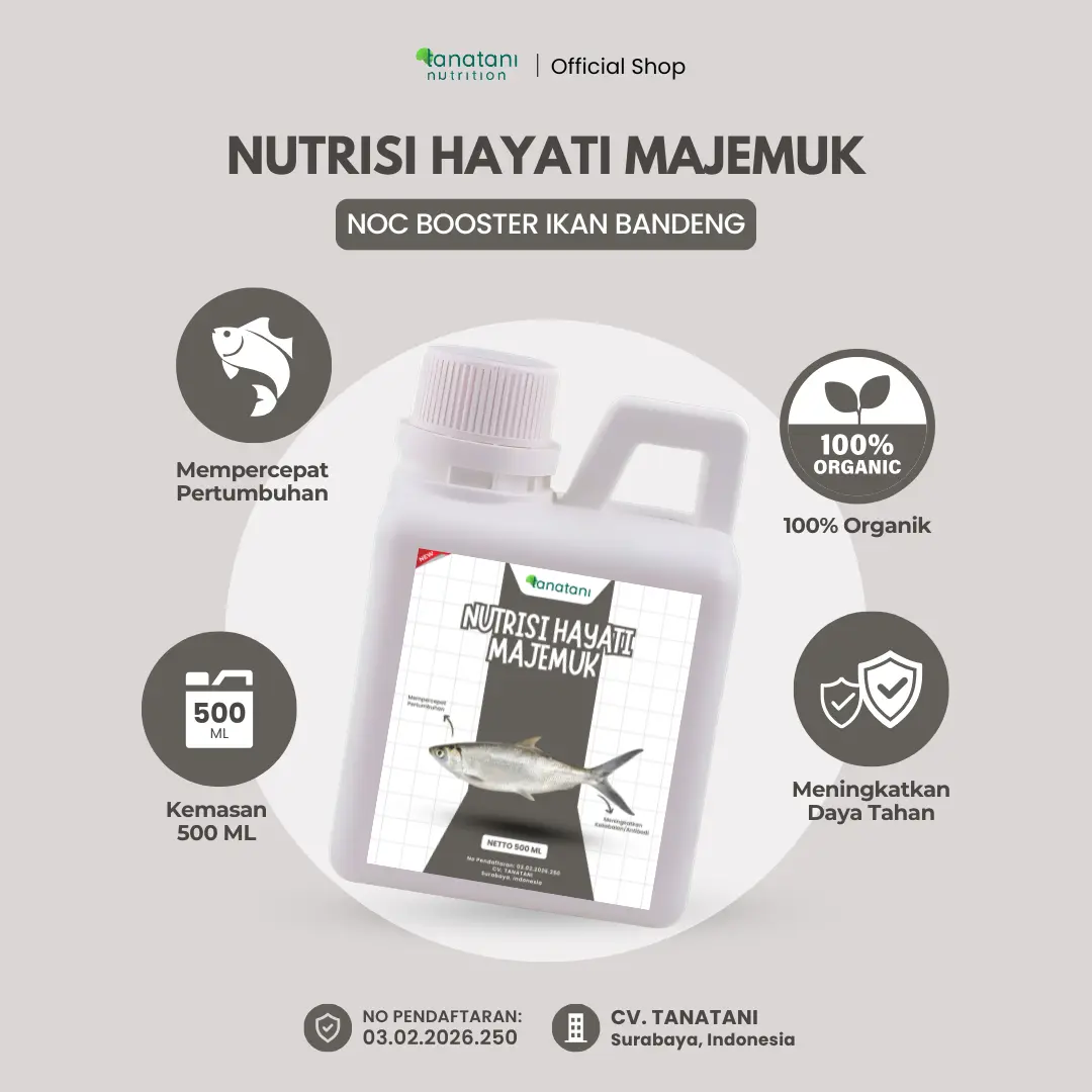 NOC BOOSTER Ikan Bandeng 500ML - Nutrisi Organik Cair Ikan Bandeng untuk Menunjang Tumbuh Kembang dan Mempercepat Pertumbuhan