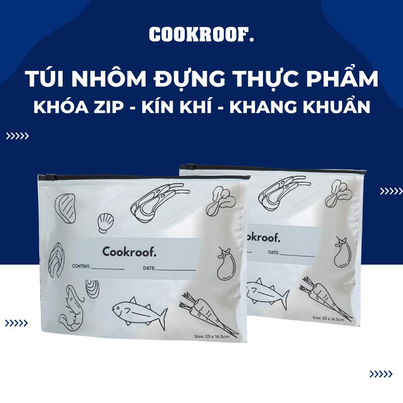 Cookroof. Túi Zip Đựng Thực Phẩm Nhôm Titan Chống Ám Mùi Giữ Tươi Size L XL XXL Tag Ghi Chú Tái Sử Dụng Tiện Ích 3 Size Tiết Kiệm Diện Tích Tủ Lạnh