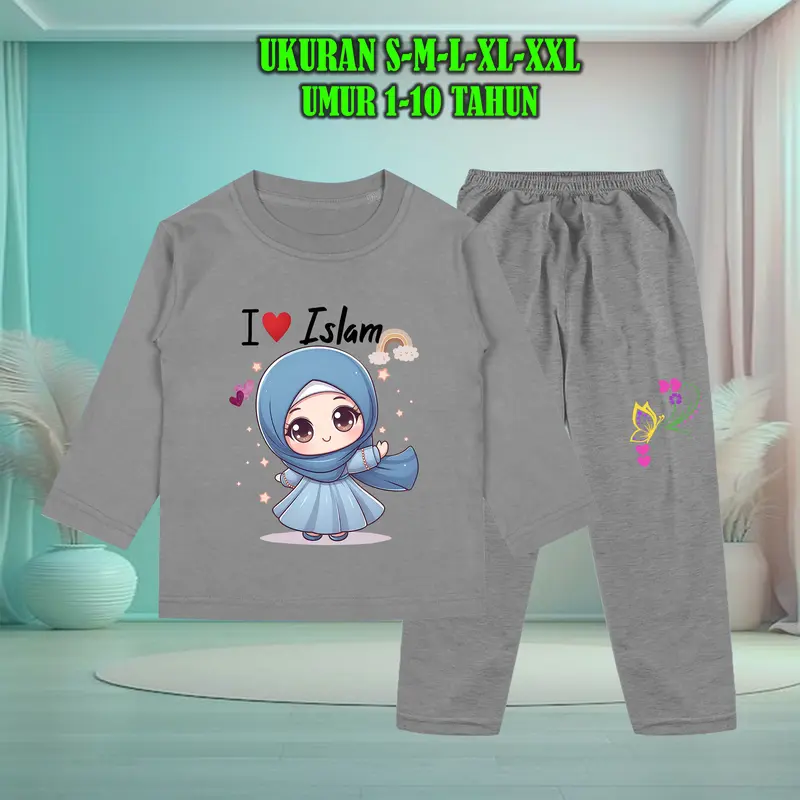 Setelan Baju Anak Tidur Gambar Anak Soleh Muslim Lengan Panjang dengan Sablon Berkualitas - Baju Anak Fashion Celana 1