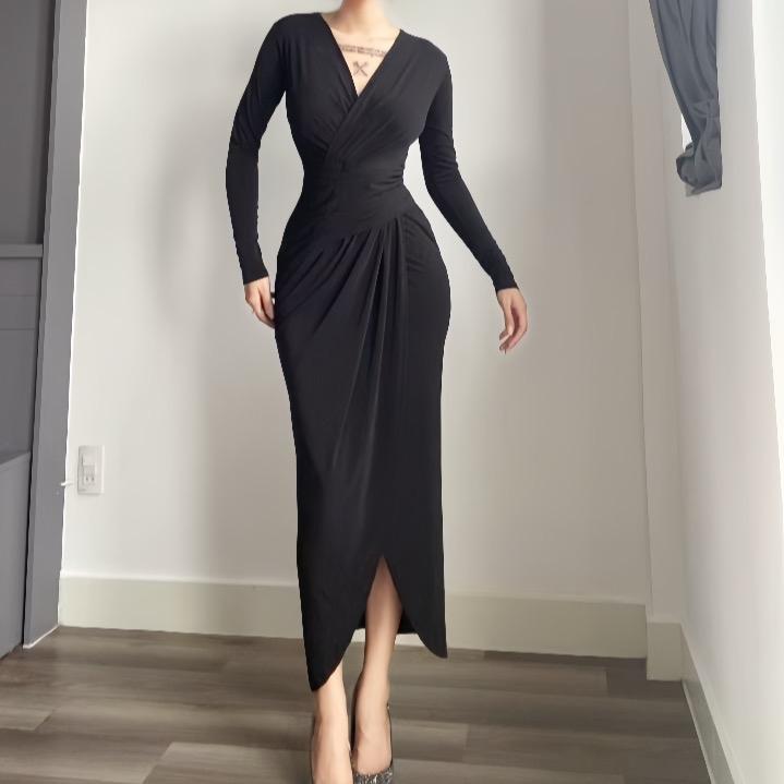  Đầm body nữ dự tiệc cổ chữ V tay dài xoắn eo ôm body phong cách trẻ trung sang chảnh Lolystore dress women HL127 
