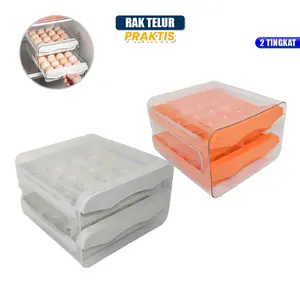 [COD] GD C410 Tempat Telur 2 Tingkat Rak Telur 2 Susun Kotak Penyimpanan Telor Rak Serbaguna Dapat disesuaikan