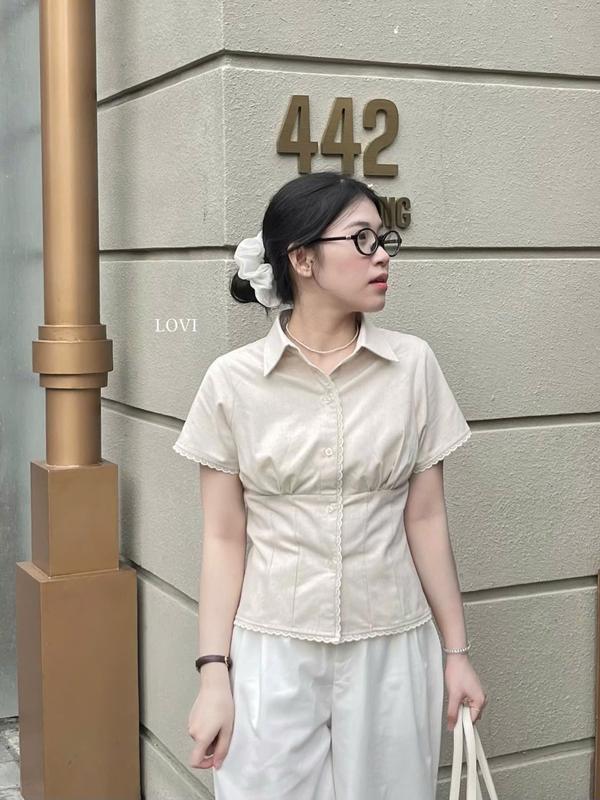 Áo sơmi nữ tay ngắn phối ren KAMI SHIRT- LOVI