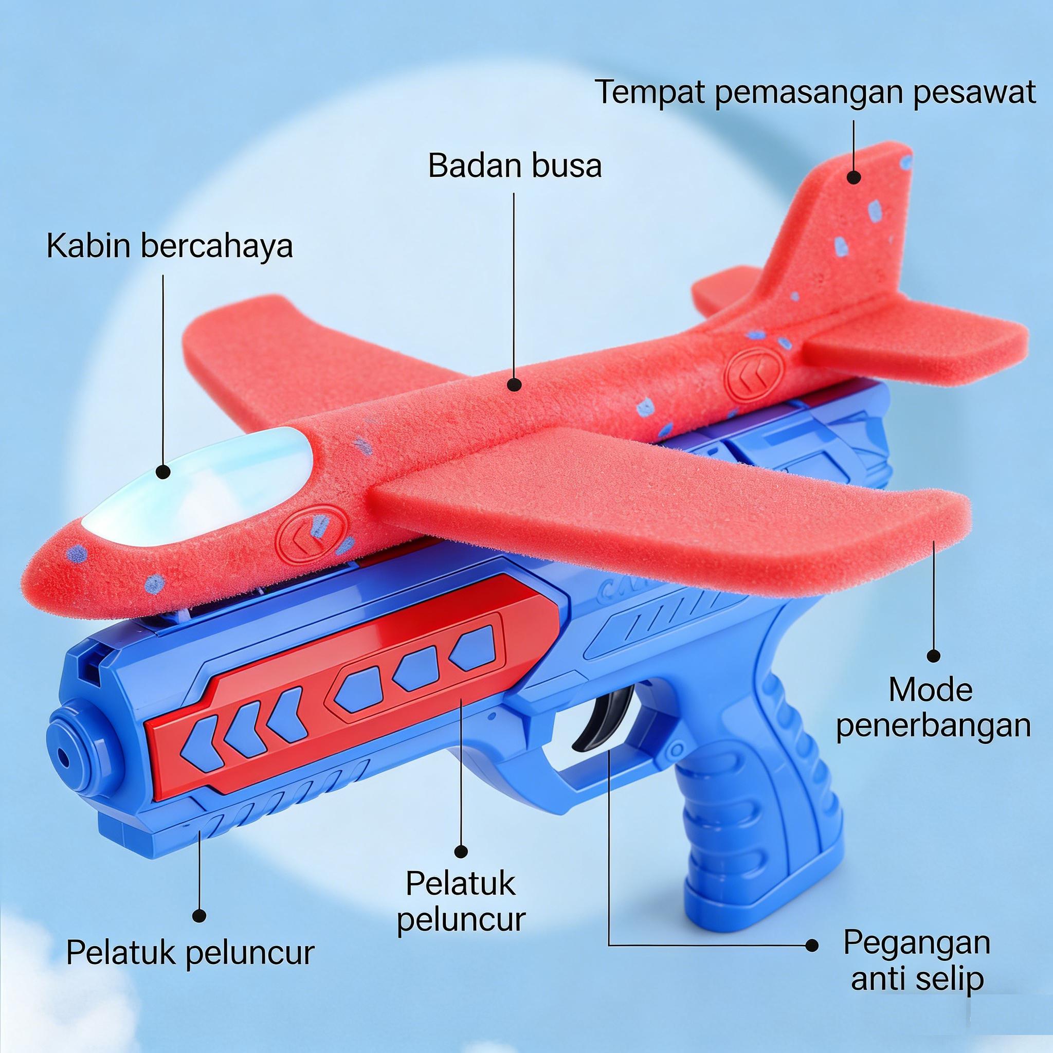 pesawat mainan pesawat Alat Peluncur Pesawat Terbang Manual Mainan Anak Edukasi Motorik Bahan Busa Empuk Aman Jarak Jauh Tembakan Pesawat LED Light Viral Murah Berkualitas