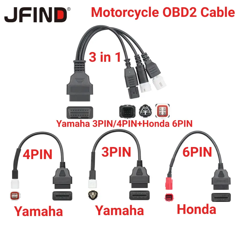 สายเคเบิลเชื่อมต่อ OBD2, สำหรับ Yamaha และ Honda, 3PIN และ 4PIN, สายต่อมอเตอร์ไซค์, อะแดปเตอร์ Moto, เข้ากันได้กับ EU5 และ 6PIN ถึง 16PIN, เครื่องมือวินิจฉัย, สต็อกท้องถิ่น สาย  ตรวจ  วิทยุ  กับ  สาย  ตรวจ  จักรยานยนต์