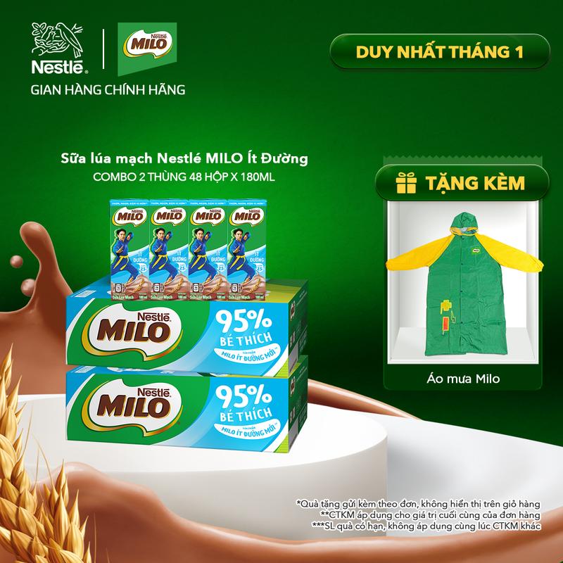   LiH  Nestlé VN Combo 2 Thùng Sữa lúa mạch Nestlé MILO ít đường 48 hộp x 180ml  12x4x180ml  - LS 
