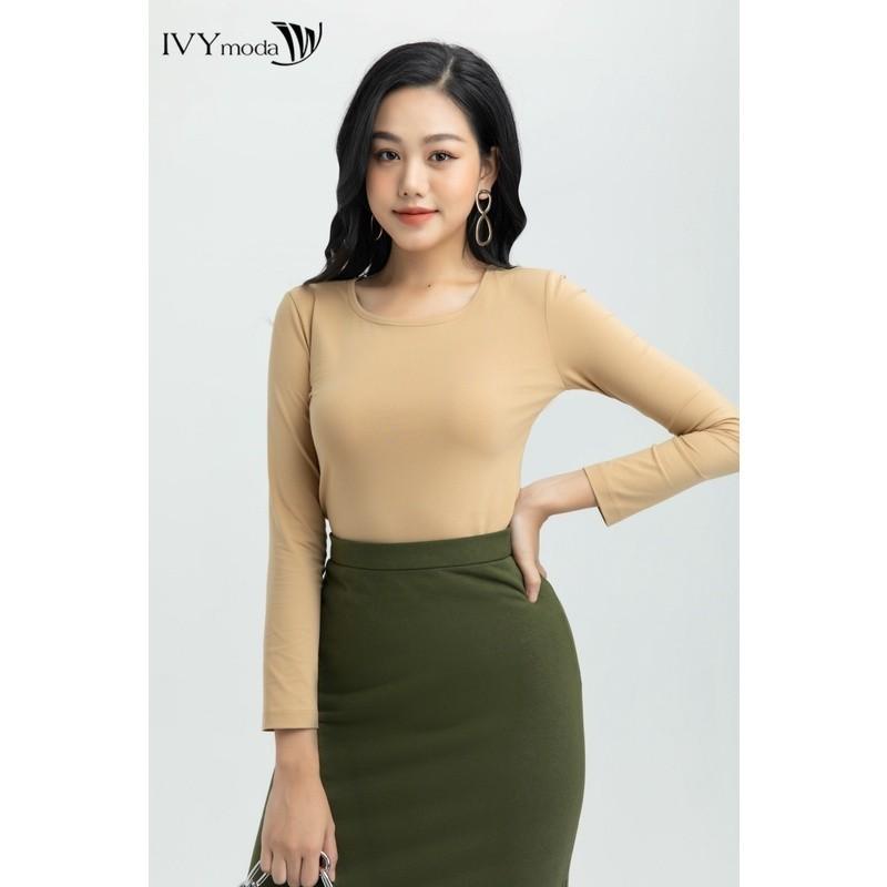  Áo thun trơn cổ tròn dáng ôm nữ Áo thun trẻ trung IVY moda MS 58P0157 