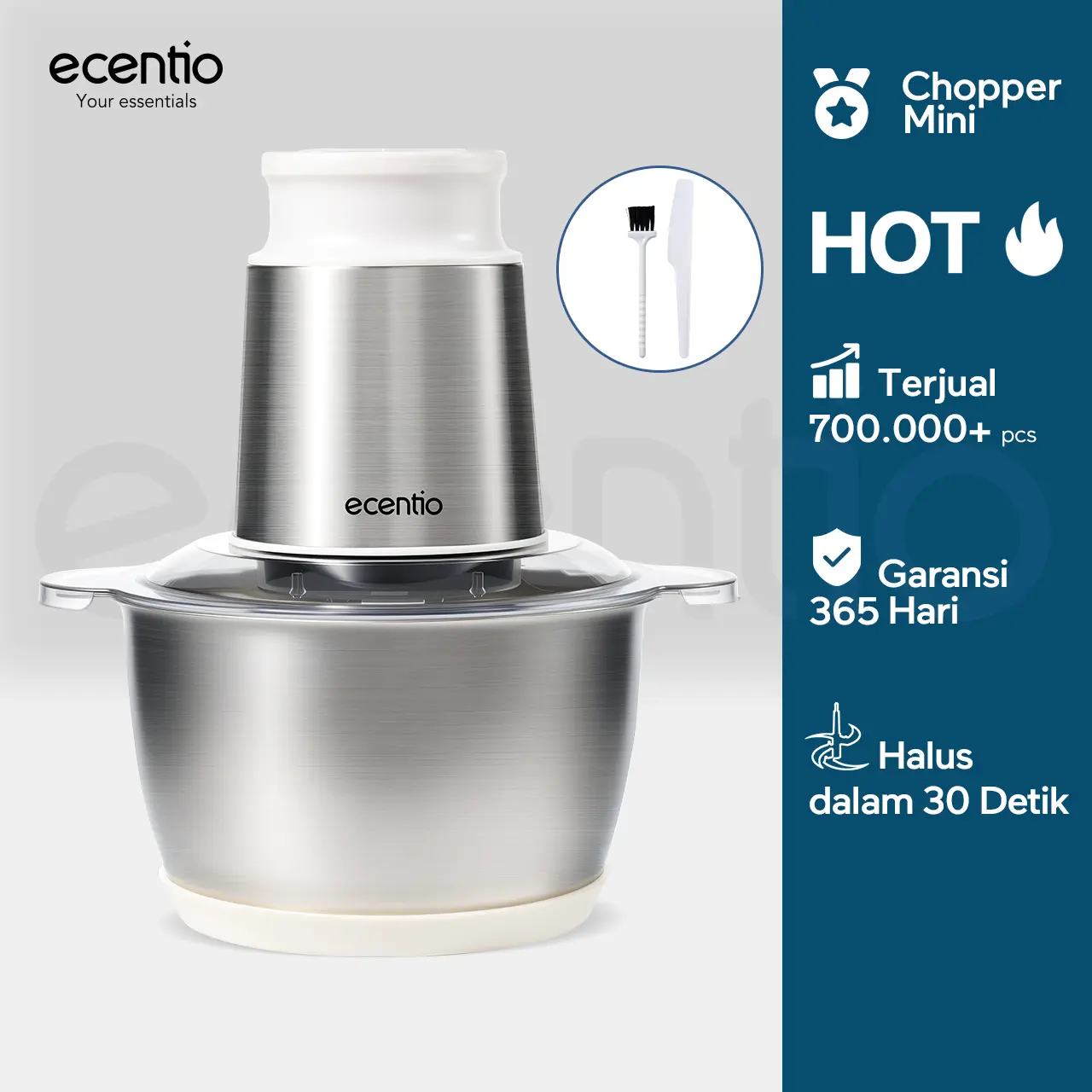 【Buy 1 Get 2】ecentio Penggiling Daging Stainless 2L Food Chopper 6 Mata Pisau Multifungsi Food Processor Daging 250W 2 Kecepatan Food Grade Garansi 1 Tahun