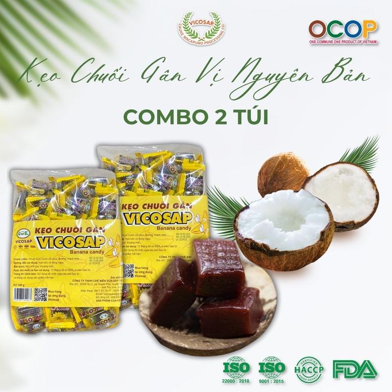 Combo 2 túi 500g Kẹo chuối gân VICOSAP nguyên chất kẹo dẻo mềm ít đường đặc sản Trà Vinh