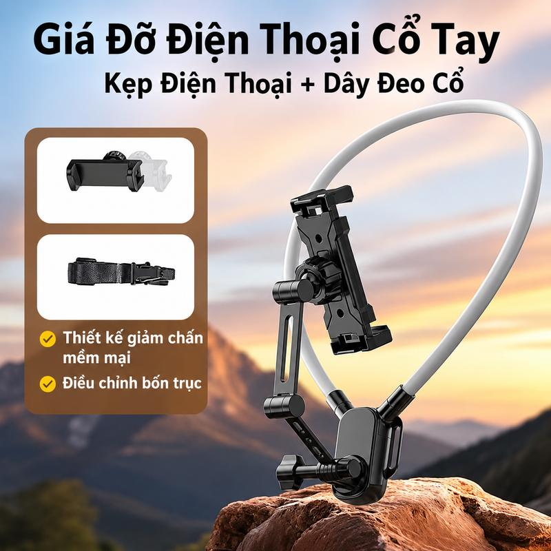 Giá Đỡ Điện Thoại Đeo Cổ, Kẹp Lười Điện Thoại Đeo Cổ, Livestream, Quay Vlog, Lợi Màn Hình Luôn Rõ, Tay Thả Tự Do