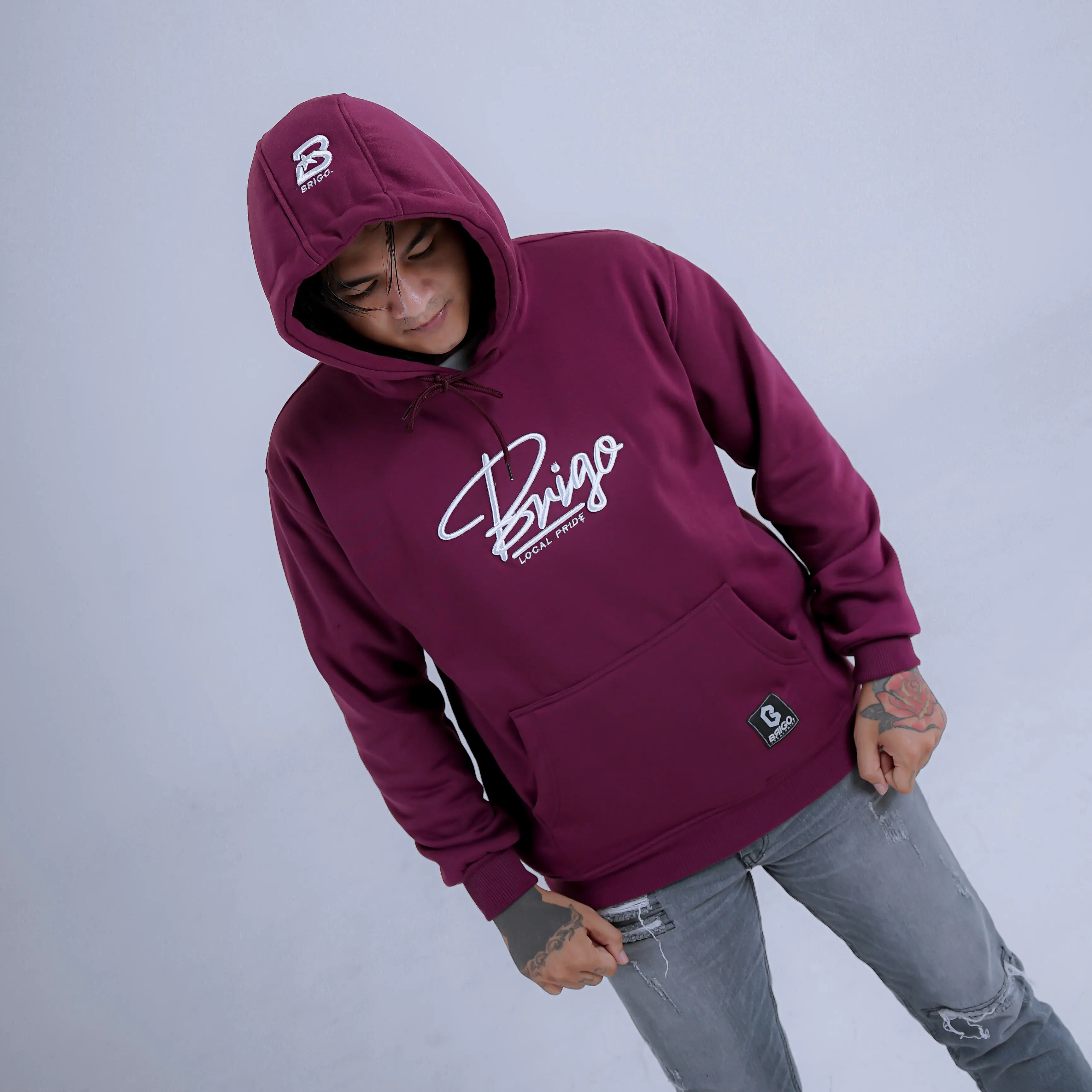 Brigo Art. Bordir Timbul 3D Jumper Hoodie II Sweater Hoodie Bahan Fleece Tebal 280 gsm Pria dan Wanita ( size M - XXL )