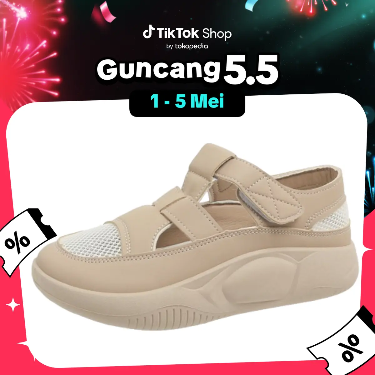 PINKEY P207 Sendal Wedges Wanita Bertali Coklat Karet Casual Korean Style Sandal Cewek Jelly Shoes Selop