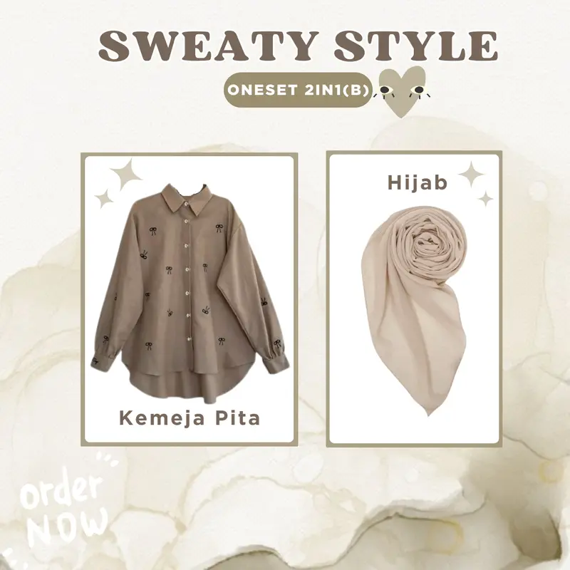 One Set Wanita Hijab OOTD Kekinian 3 in 1 ( Kemeja Pita + Cutbray + Jilbab Bella Square ) Baju Setelan - LT064 Linen Casual Remaja Muslim Nyaman 8