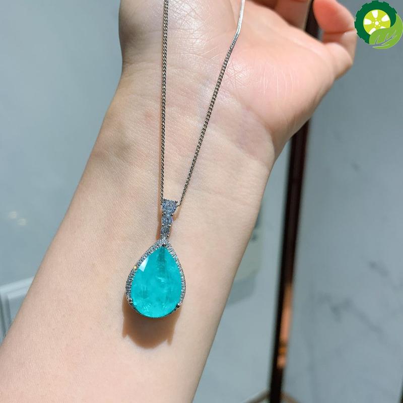 Luxury 925 Sterling Silver Paraiba Tourmaline Gemstone Earrings/Pendant/Necklace/Ring Wedding Jewelry Sets Wholesale 4