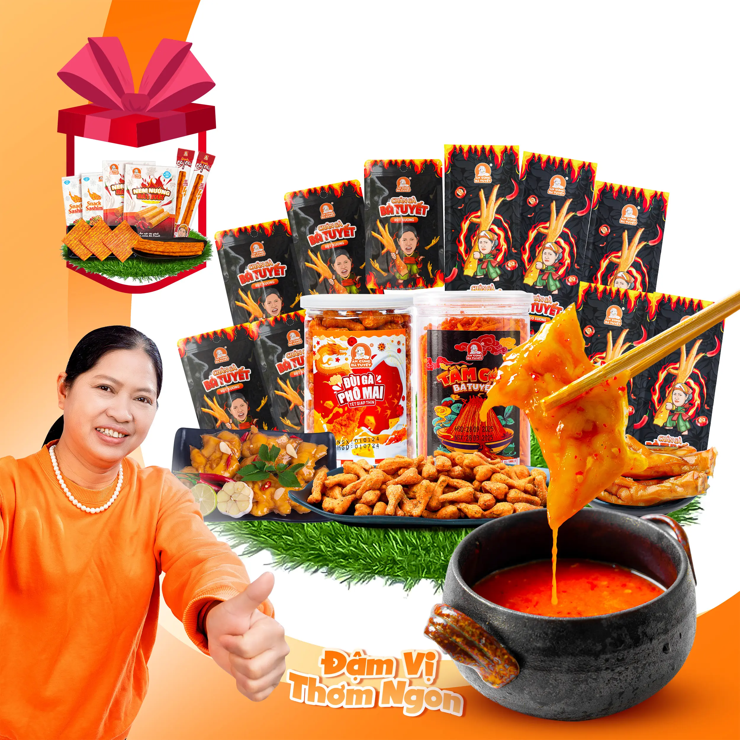 [Tặng 1 hũ sốt chấm] Combo Song Gà Song Bim gồm: 5 chân gà tê cay có xương+5 chân rút xương+1 hũ đùi gà phô mai + 1 hũ tăm cay tặng 2 nem nướng+2 sashimi+2 cột điện - ĂN CÙNG BÀ TUYẾT