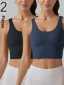 Sujetador deportivo sin espalda en forma de V de color sólido para mujer, chaleco deportivo de alta elasticidad cómodo y transpirable, ropa deportiva para mujer para uso interior y exterior