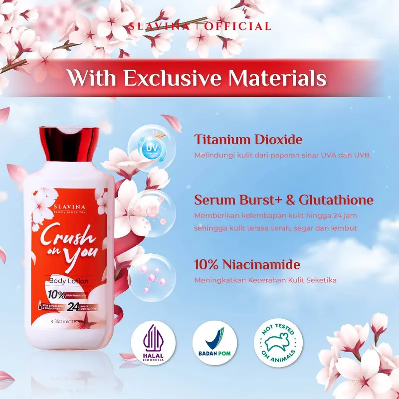 SLAVINA Body Lotion Crush On You by Nagita Slavina Mosturizer Hand Body Lotion Dengan Niacinamide Dan Parfum 350ml 1