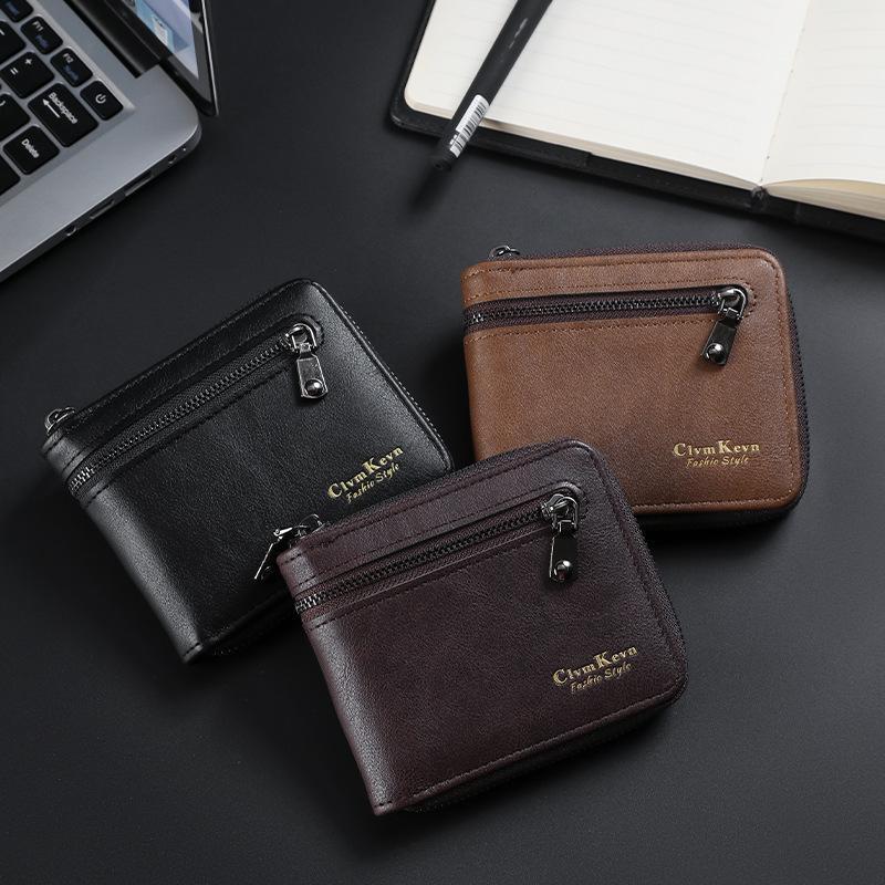 Ví Nam, Công Sở, Đi Lại, Trưởng Thành, Sức Chứa Lớn, Gấp Gọn, Đựng Tiền Xu Và Thẻ, Làm Bằng Da PU, Ví Có Khóa Kéo Ngắn