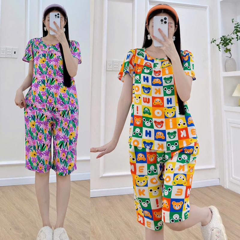  Đồ bộ tole lanh lửng tay ngắn cổ tròn LTN99 45-75kg chất tole lanh mềm mịn mát Nữ Women Áo Top 