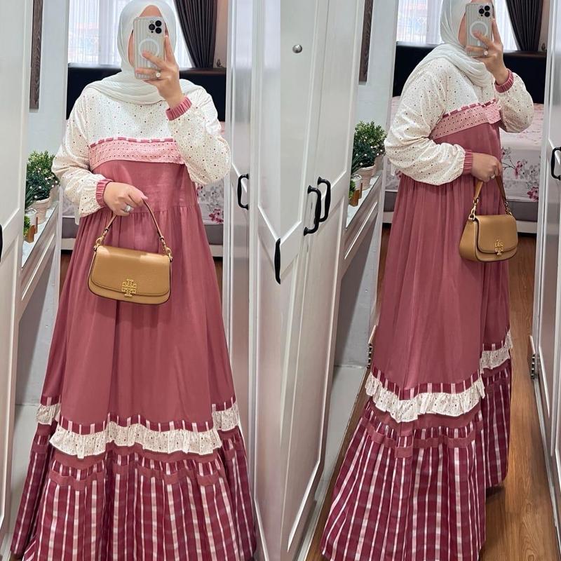 SEO GAMIS SEMUT BY SYAINA TERBARU DAN KEKINIAN  Katun Polos Linen Muslim Nyaman Wudhu Wanita Dress Dewasa Lebaran gam is cantik 2