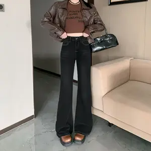 Highwaist Cutbray Jeans Stretch - Celana Jeans Wanita Hitam retro Vintage Panjang